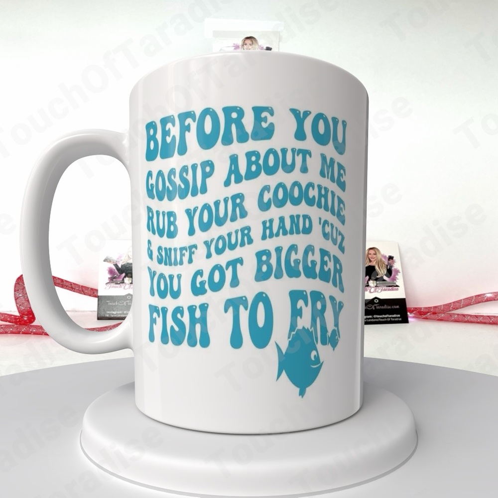 White and Blue Humorous Fish-Themed Mug